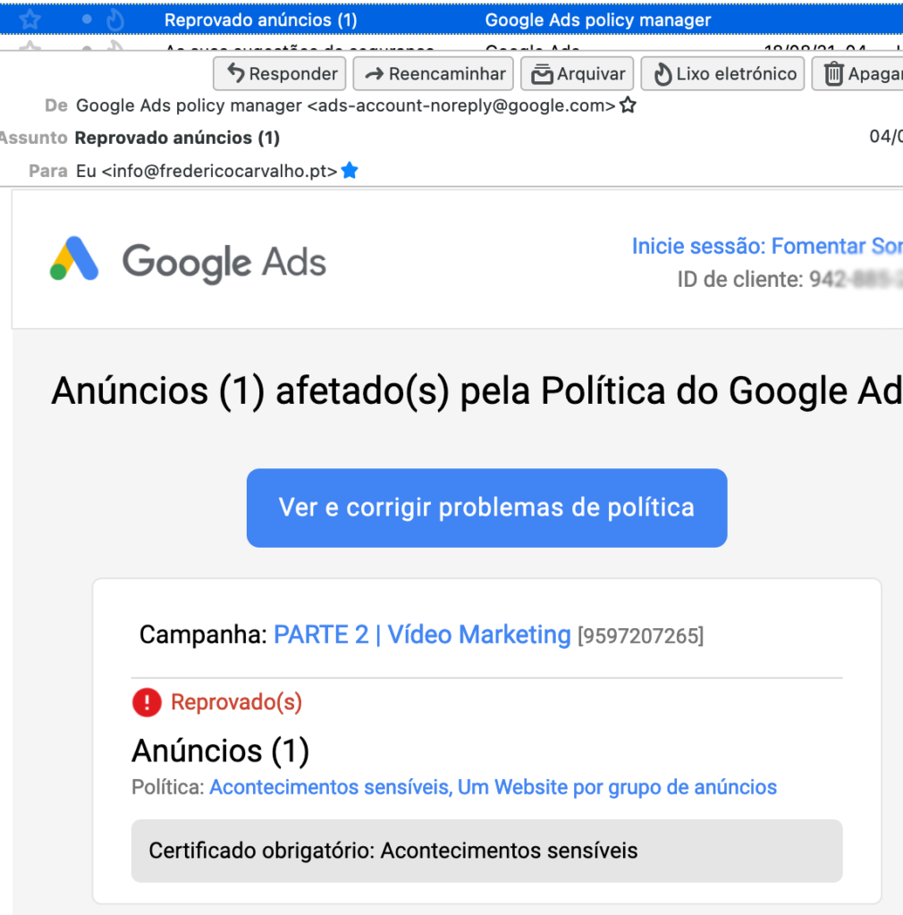 google ads anúncios suspensos